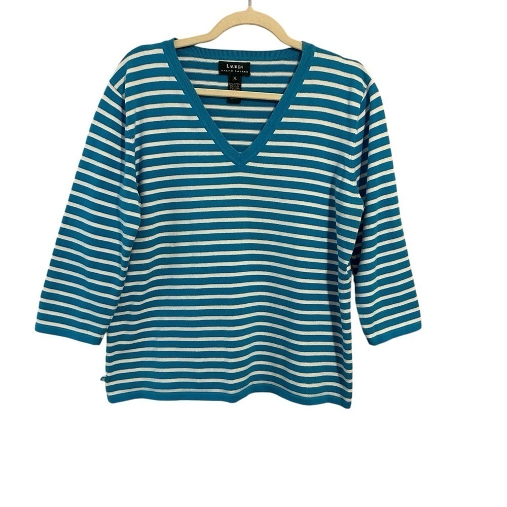 Lauren Ralph‎ Lauren Women's Blue Striped Cotton Blend Sweatshirt Size XL Preppy